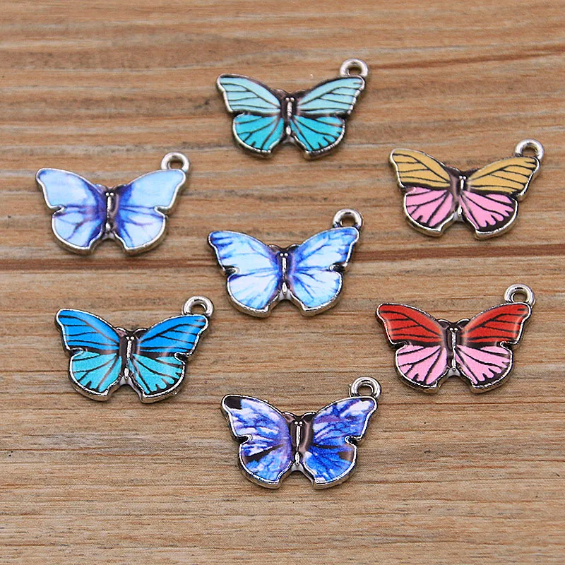 10PCS 4 Styles 8 Color Alloy Metal Drop Oil Colorful Butterfly Charms Animal Pendant For DIY Bracelet Necklace Jewelry Making