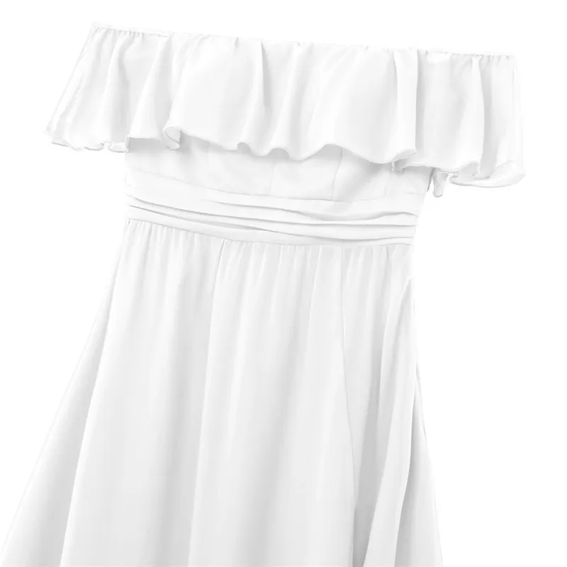 Женские элегантные длинные шифоновые длинное свадебное платье с открытыми плечами с оборками на талии с разрезом по бокам для свадебной вечеринки