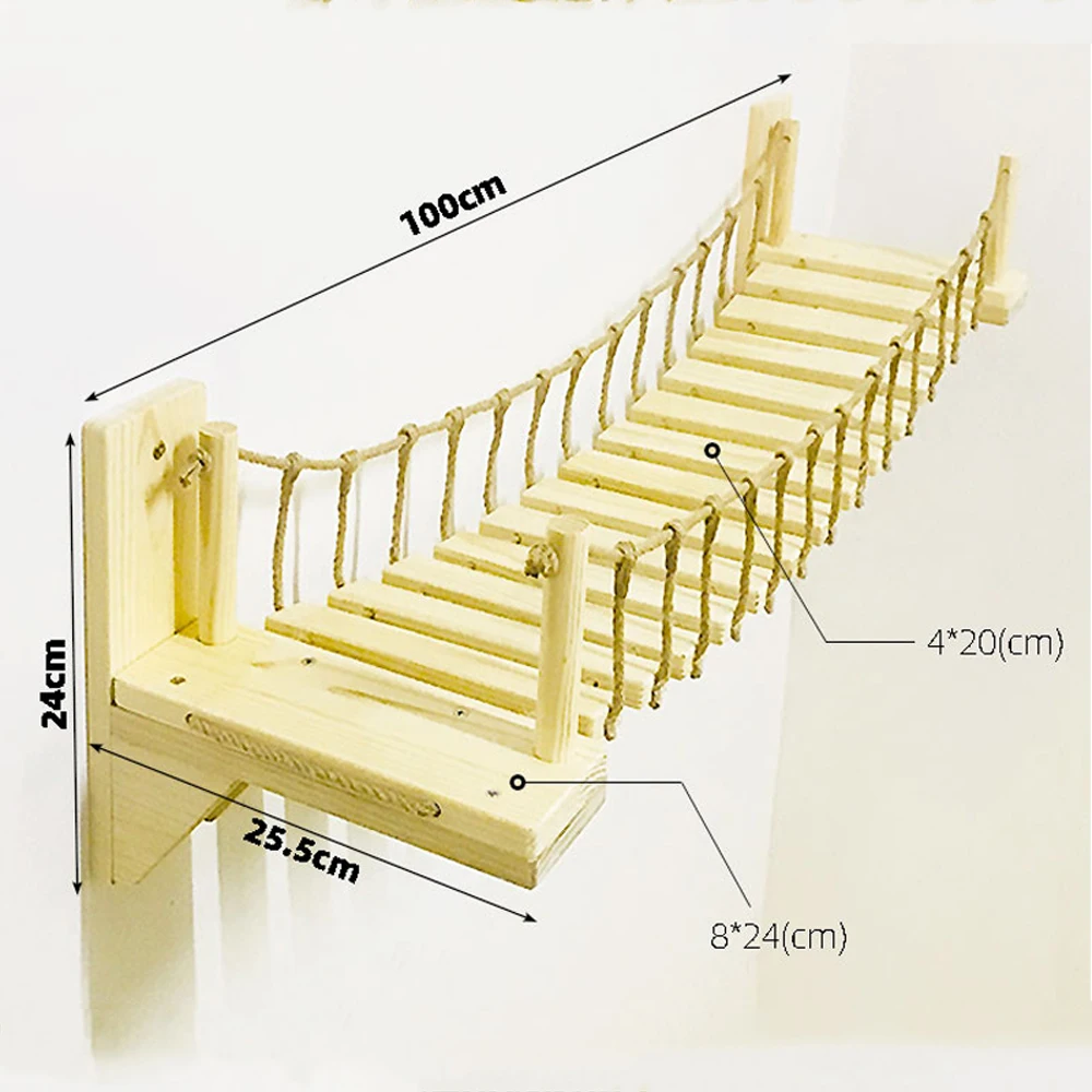 100 см Roped Кошка мост скалолазание рама настенный деревянный Кот дерево дом кровать сизаль Когтеточка прыгающий мост мебель для домашних животных - Цвет: Wood Cat Bridge