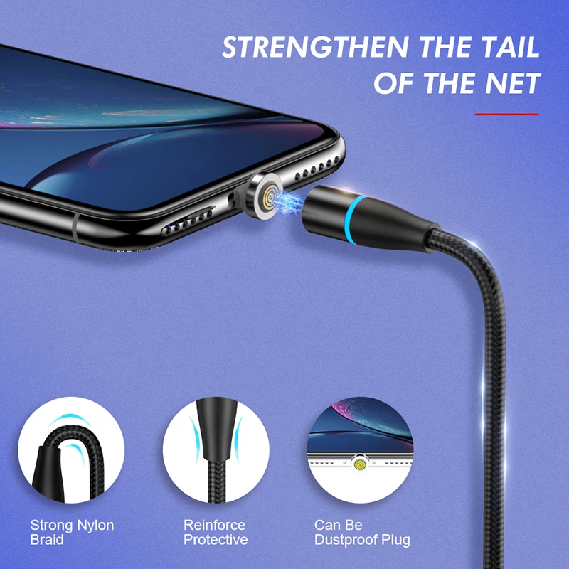 Зарядный кабель Jellico USB Type C со светодиодной подсветкой магнитный для iPhone Samsung