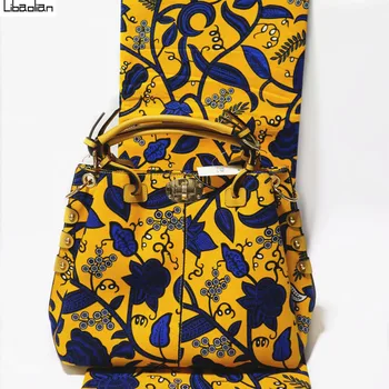 

Yellow Flower african wax bags set with 6yards ankara african wax prints fabric newest soft wax cotton fabric for women F210-29