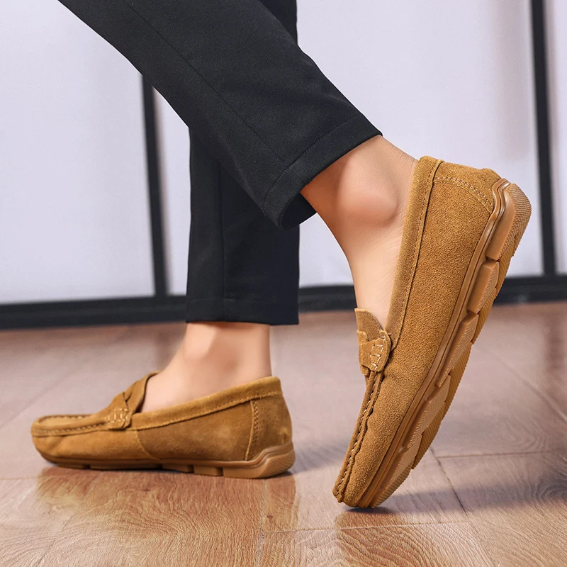 Handmade Suede Leather Mens Shoes Casual Luxury Brand Men Loafers Breathable Driving Shoes Slipon Moccasins Men Big Size