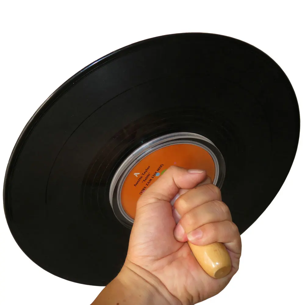 Wood Handle LP Vinyl Record Cleaner Clamp Record Label Saver Protector