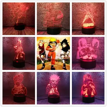 

3D Uzumaki Naruto Hokage Hatake Kakashi Uchiha Sasuke Hyuga Neji Gai Tsunade Gaara Itachi 7 Color Lantern Touch Night Light Deco