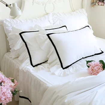 

74x48cm Korean princess white/green/purple cotton pillowcase bedding single frill pillow cover bed sleep pillow cover
