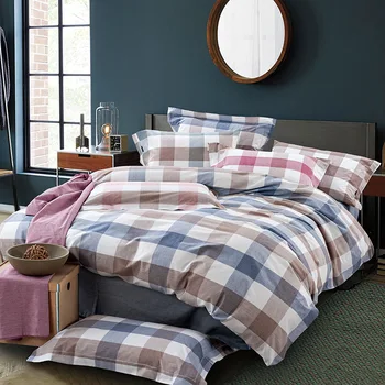 

Mu Lan Plaid thick colored cotton 4-piece bedding set cotton-style minimalist bedsheet quilt cover bedding