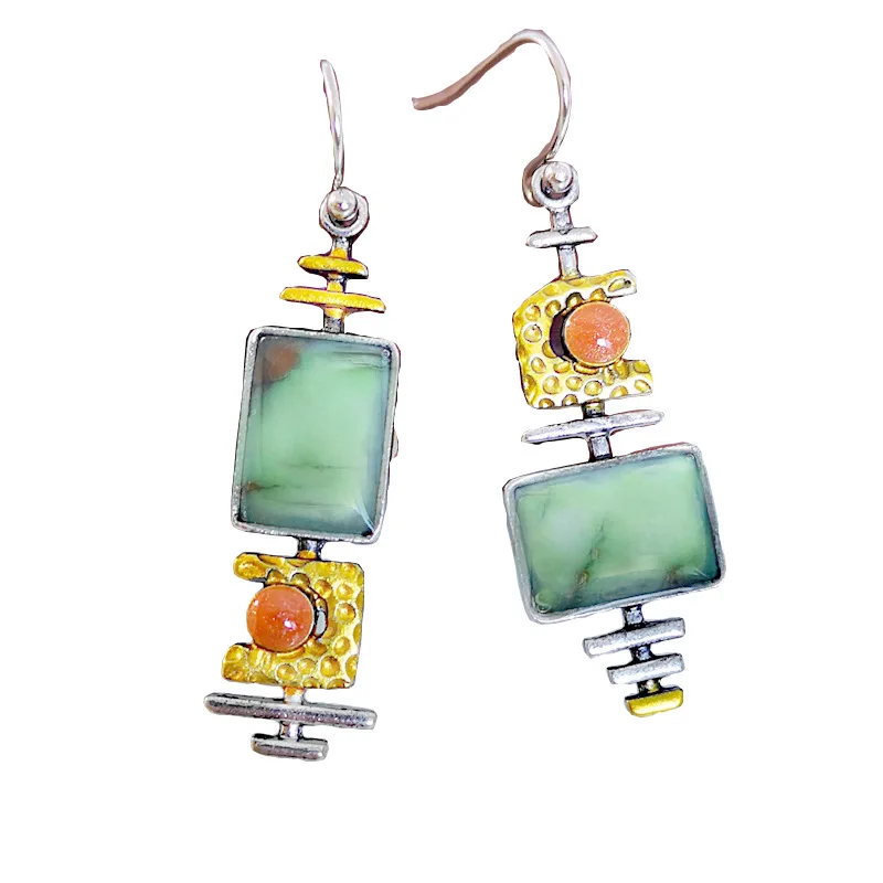 Trendy Novelty Geometric Green Stone Earrings Funny Two Tone Musical Symbol Instrument Hanging Dangle Earrings For Women Z3D322