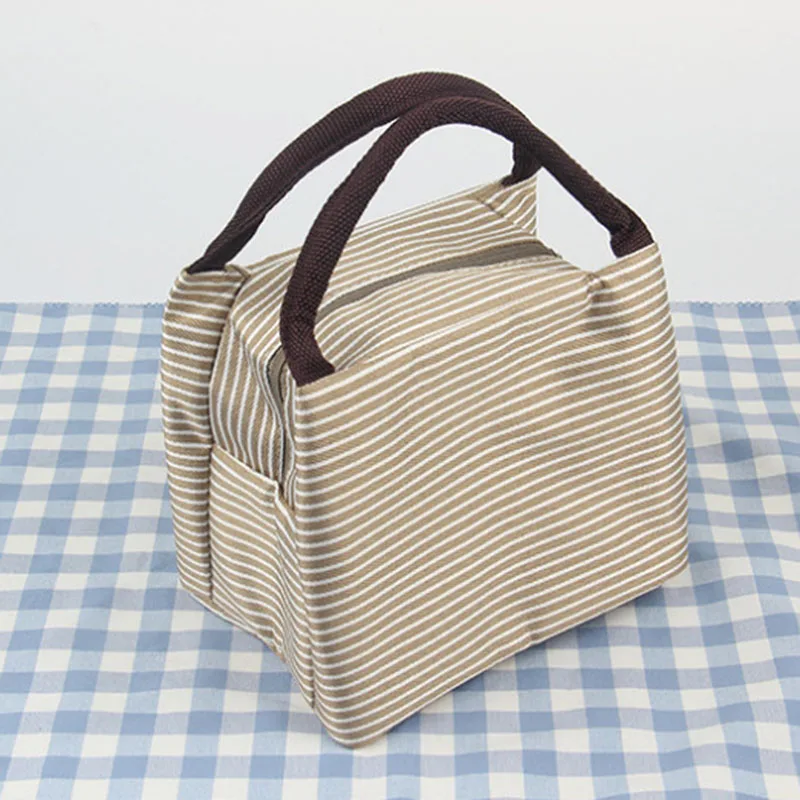 Beige Stripe Muchacha бренд путешествия портативный Оксфорд дети школы кулер Tote Box термоизолированные свежие сумки для обедов - Цвет: Beige Stripe
