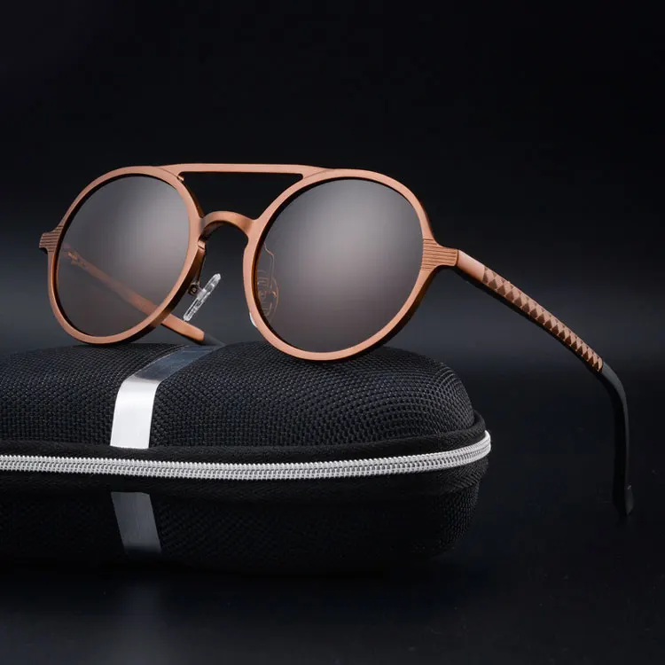 Ретро Круглые Солнцезащитные очки в стиле стимпанк мужские и женские алюминиевые мужские поляризованные солнцезащитные очки Классические водительские мужские очки Oculos De Sol UV400