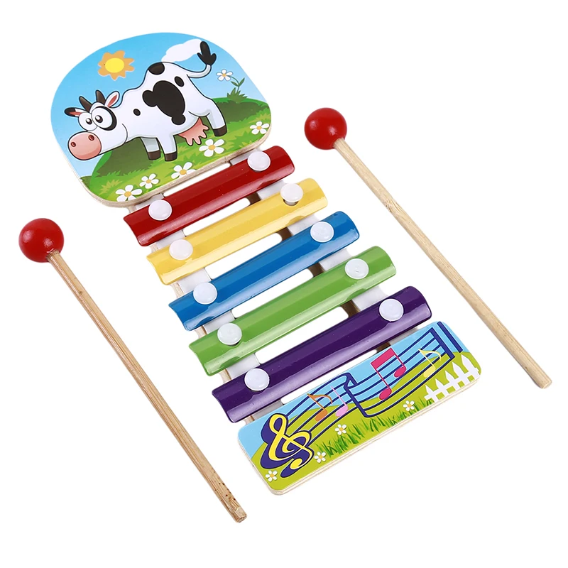 Wooden 5 Tones Multicolor Xylophone Wood Musical Instrument Toys Colorful Fashion Toys Knock On Piano For Baby Kids