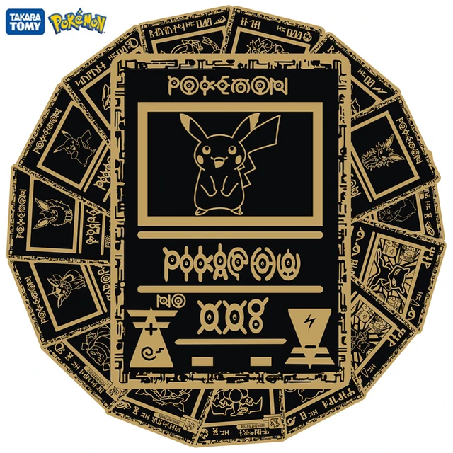 Pokemon black gold Game Cards Pikachu Anime Battle Metal Card Game Collection Cards for Kids Christmas Gift 1
