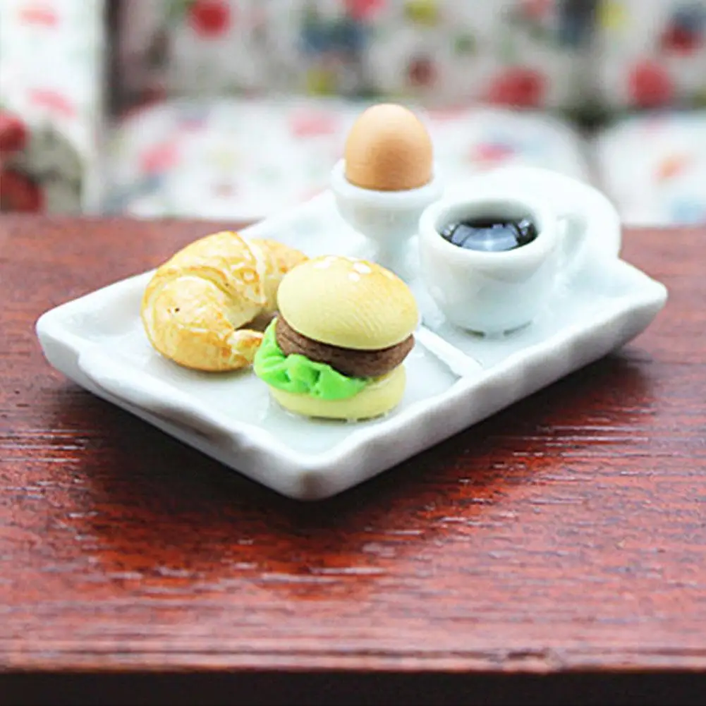 

Mini Egg Hamburger Bread Coffee Plate for 1/12 Doll House Miniature Scene Toy DIY Crafts Figurines Miniatures Home Decoration