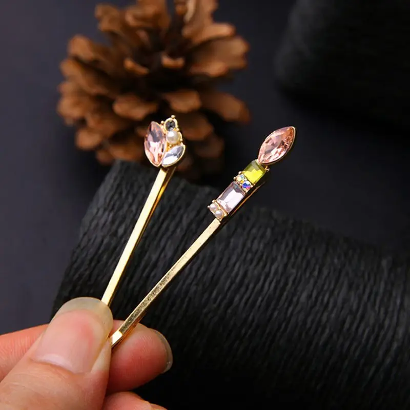 6Pcs Set Minimalist Jewelry Women Hair Clip Colored Imitation Pearl Rhinestone Flower Hairpin Sweet DIY Styling 3