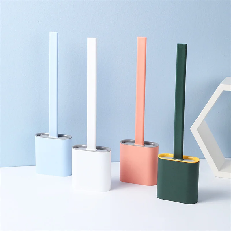 

Silicone Toilet Brush Holder Set with Anti-Rust Handle Design Flat Soft Hair Cleaner Used In Toilet Wc Bathroom Cleaning Brush