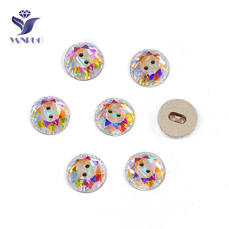 AB YANRUO 3014 All Sizes AB Round Glass Crystal Rhinestones Handmade Craft Sewing Buttons Press Accessories For Clothes - Цвет: AB