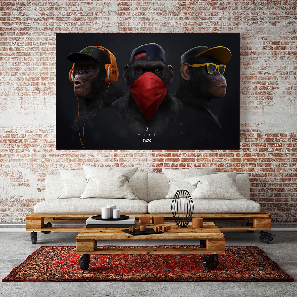 Large Size 100x150cm Orangutan Animal Headphone Monkey Canvas Decoration Picture Canvas Art Wall Painting Home Decoration