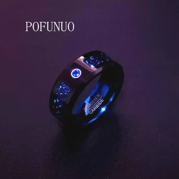 

POFUNUO Classic Wedding Jewelry Lover's Ring With crystal blueTungsten Ring Bridegroom Wedding Engagement Anniversary Ring