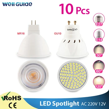 10 Pcs Led Lamp GU10 MR16 E27 E14 Led Dimbare Spotlight 6W 3W 8W 220V AC12V spot Led Lamp Lampada Bombillas Koud Warm Wit