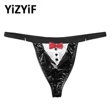 Мужские трусы-смокинг трусики-Танга трусы нижнее белье Wetlook из лакированной кожи эластичные с низким подъемом Bulge Pouch T-back Бикини Стринги мужские