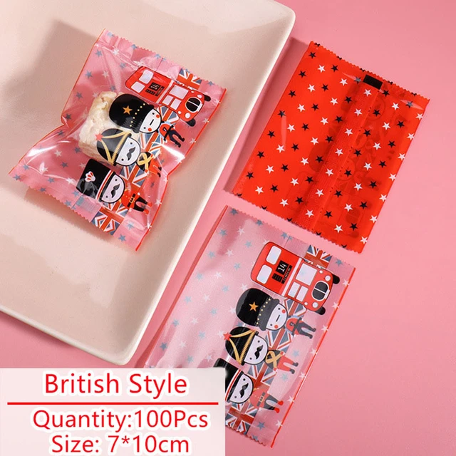 100pcs/lot Soap Cookie Packaging Bag Cartoon British Soldiers Cellophane  Gift Wrap Cute Red Bus Stars