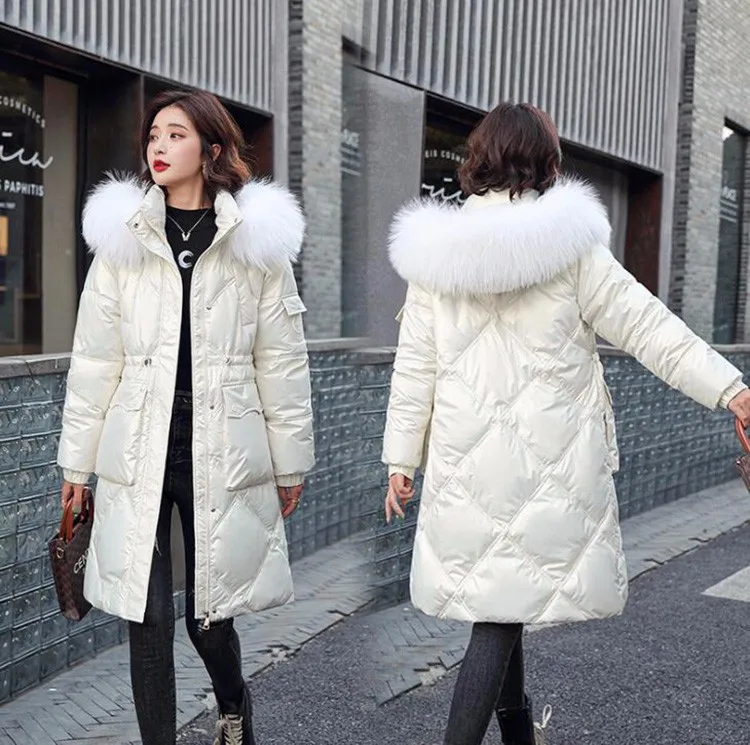 womens parka coat Yzeqi  2021 Fashion Winter Jacket Down Parkas Women Fashion Hooded Fur Collar Cotton Padded Jackets Thick Warm Glossy Long Thick maxi puffer coat