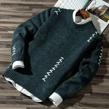 

2020 Men's Casual Autumn Fashion Casual Strip Color Block Knitwear Jumper Pullover Sweater sale Material Cotton Mens Sweaters