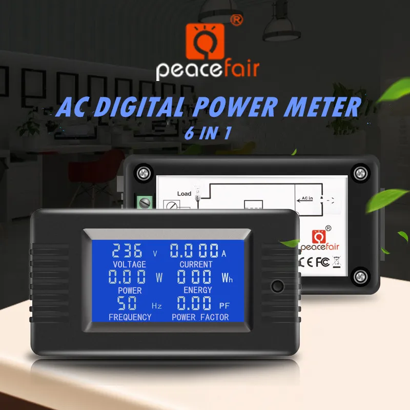 

Peacefair 6in1 220V 5A, 10A, 100A Digital AC Voltmeter Volt Amp Meter Smart Electricity Home Load Voltage Watt Kwh Power Meter
