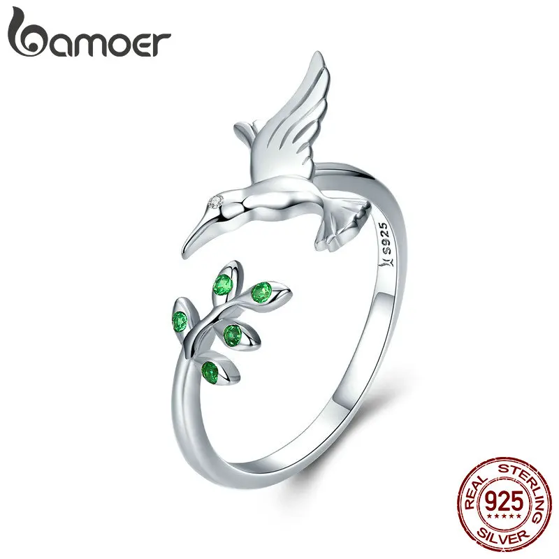 Finger-Rings Jewelry Spring Bird Sterling-Silver Open-Size BAMOER Authentic Women