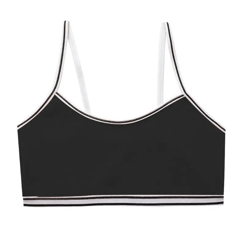 

Teenage Puberty Girl Sweet Candy Color Sport Training Bra Underwear Striped Patchwork Thread Ribbed Wireless Bralette Vest