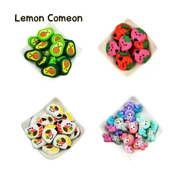 Cuentas de mordedor para dentición de bebé, abalorios de silicona de aguacate, limón y fresa, de grado alimenticio, accesorios para cochecito, 20 Uds.