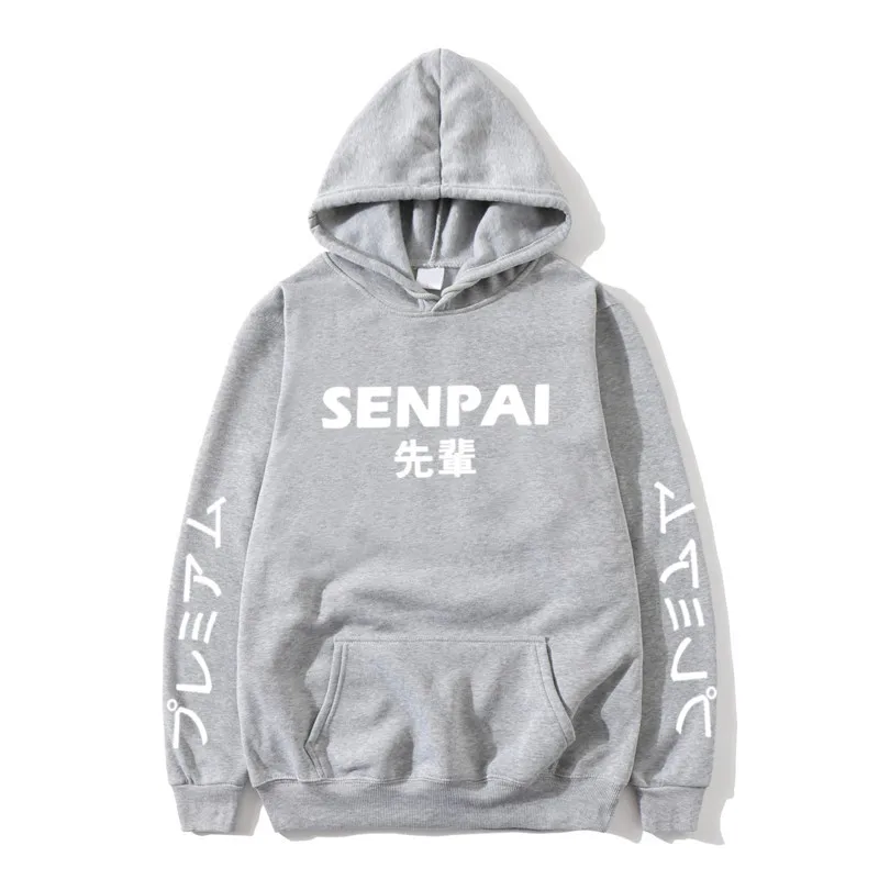 New Winter Anime Senpai Design Print Fleece Men's Hoodies Sweatshirts Men Women Streetwear Funny Black Hoody Man Winter Clothes