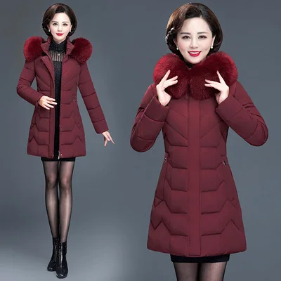 Большие размеры, XL-6XL, женская зимняя куртка, новинка, с капюшоном, меховой воротник, пуховик, хлопковая куртка, пальто, женские теплые утепленные парки, верхняя одежда - Цвет: Jujube red