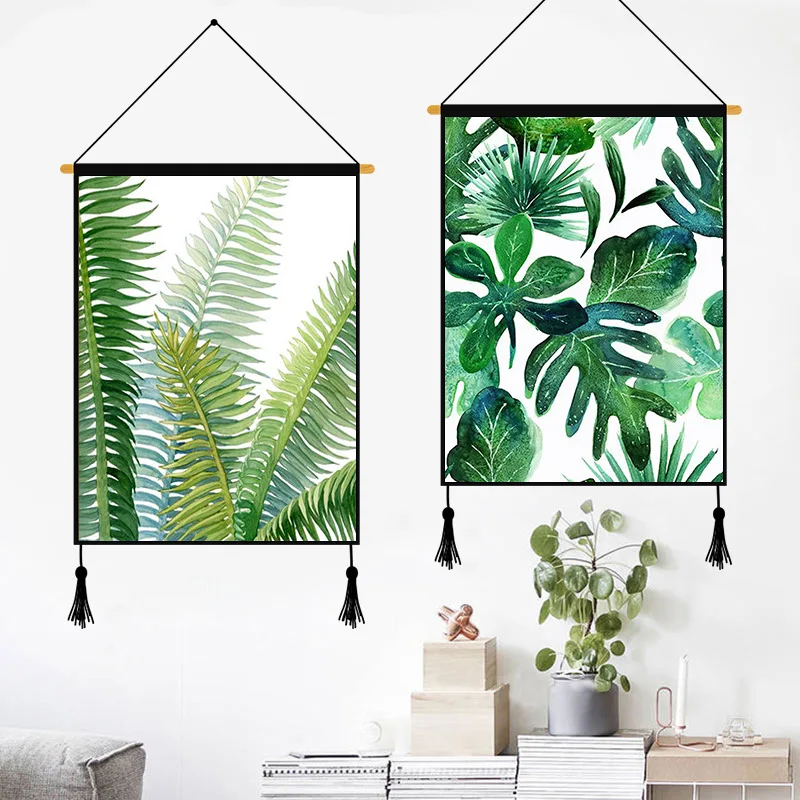 

Torrid Zone Style Monstera Cotton Linen Modern Chinese Style Decorative Painting Living Room Decorative Painting Amazon Hot Sell