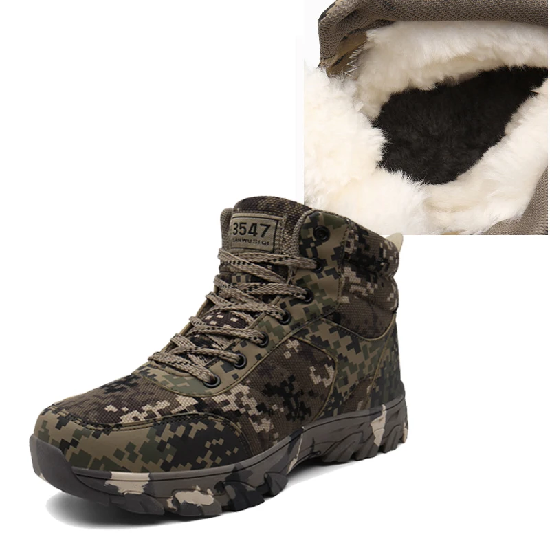 Winter with Fleece Warm Snow Boots Men Winter Camping Hiking Shoes Sneakers High Top Boots - Цвет: high quality wool