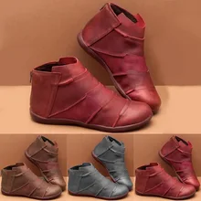 Женская прогулочная обувь; ботильоны; мягкая женская обувь на плоской подошве со шнуровкой; винтажные женские полусапожки-гладиаторы из искусственной кожи на молнии; большой размер 43