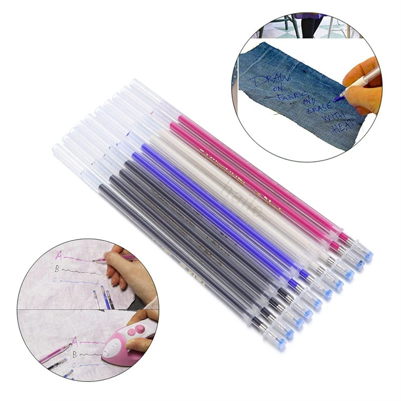 Haile 2+14pcs High Temperature Disappearing Pen Heat Erasable Fabric Pen Case Refills DIY Patchwork Garment Dash Marker Pens