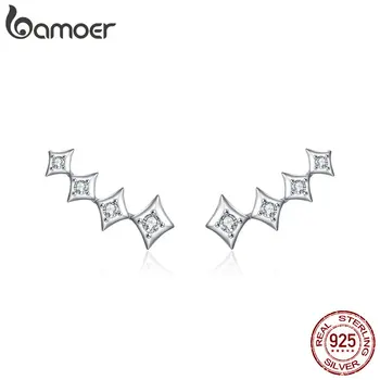 

bamoer Star Long Stud Earrings Sterling Silver 925 Women Wedding Statement Jewelry Sparkling CZ Ear Studs for Engeagment BSE146
