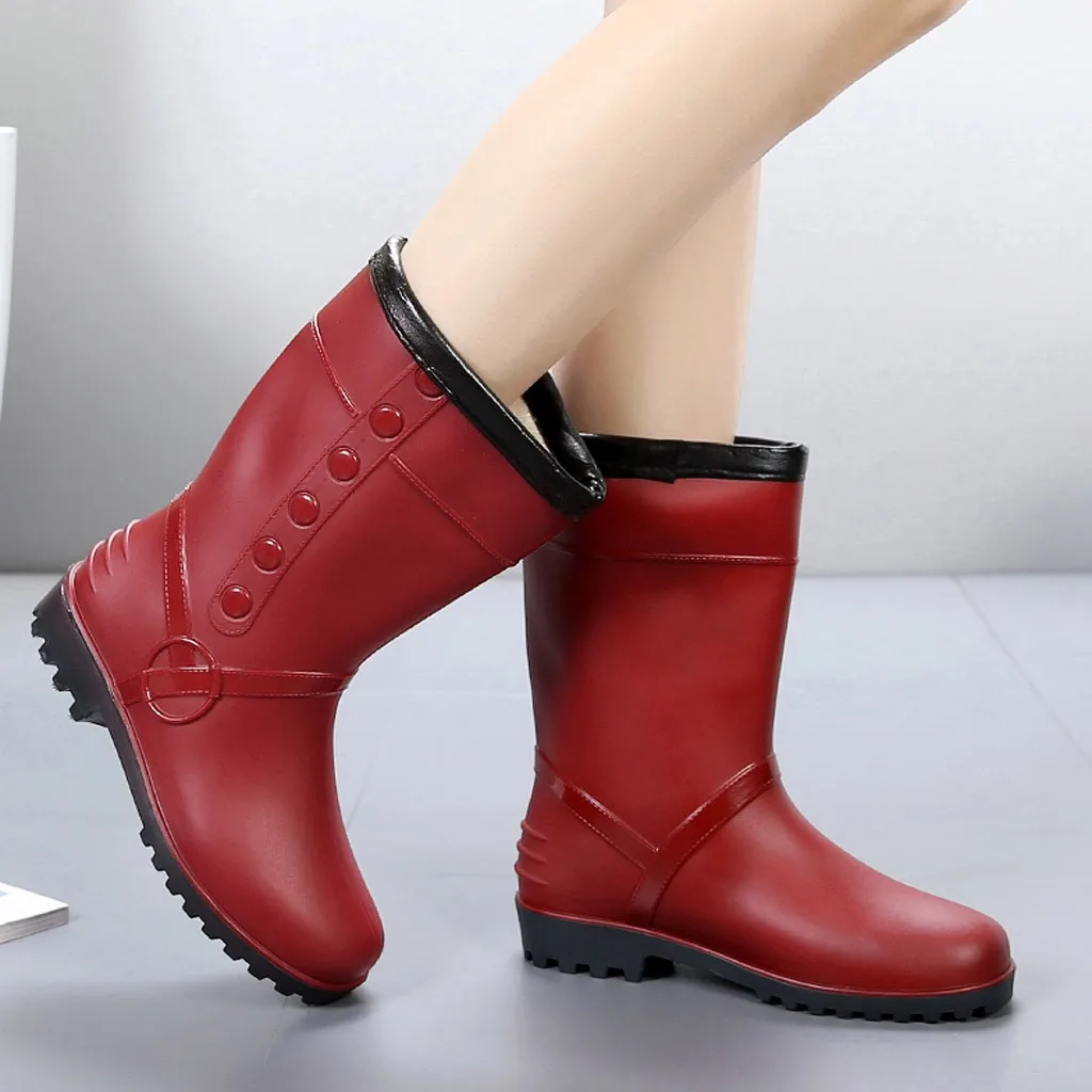 Download Punk Style Mid Calf Rain Boots Plus Velvet Mid Warm Snow ...