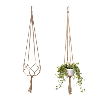 

Hemp Rope Flower Pot Hanging Basket Pure Hand Weaving for Place Home Furnishings and Balcony Garden