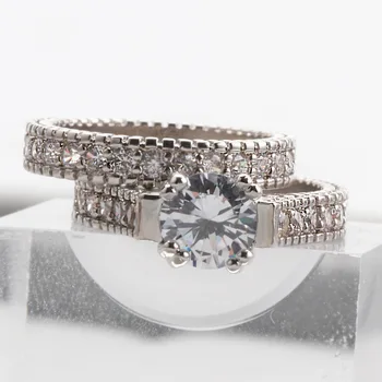 

925 Silver Color Jewelry VVS1 2 Carat Diamond Ring set for Women Sparkling Bizuteria Wedding Gemstone 925 Jewelry Rings