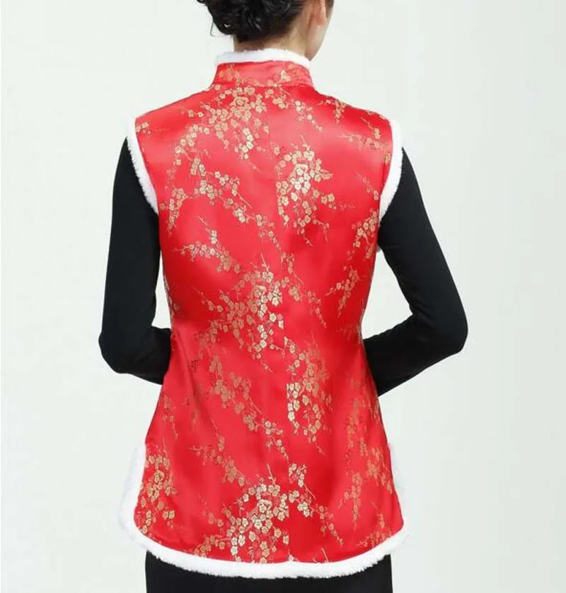 Chinese Traditional Women Cotton Vest Autumn Winter Jacket Satin Tang Suit Ladies Casual Red Keep Warm Clothes Women Chinese Shirt Women Cheongsam Waistcoat