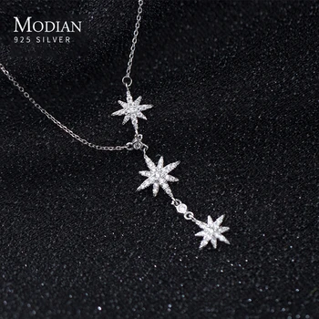 

Modian Real 925 Sterling Silver Dazzling Clear CZ Star Pendant Necklace For Women Long Chain Necklace Wedding Luxury Jewelry