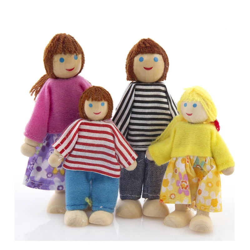 6PCS Wooden Furniture Dolls House Family Person Figures Miniature Set Doll Toys Pretend Play Dollhouse For Kids Child Play Toy