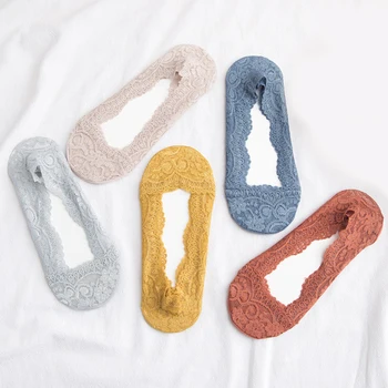 

Silicone shallow Socks Women Lace Slipper Ankle Socks Invisible Seamless Girls Low Cut Boat cotton Thick Sock Transparent Sock