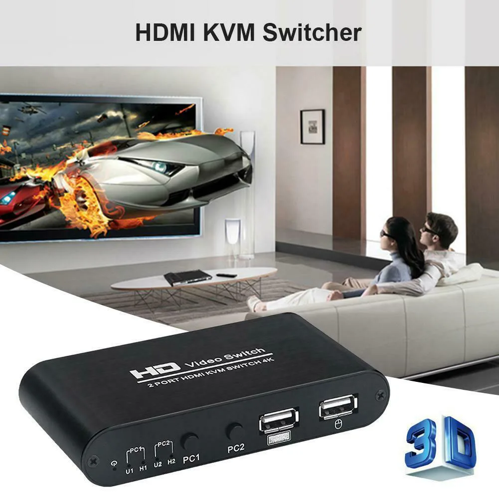 2 порта HDMI коммутатор видео Plug And Play Профессиональный мини для обмена монитором KVM 4K высокоскоростной сплиттер Клавиатура Мышь аудио