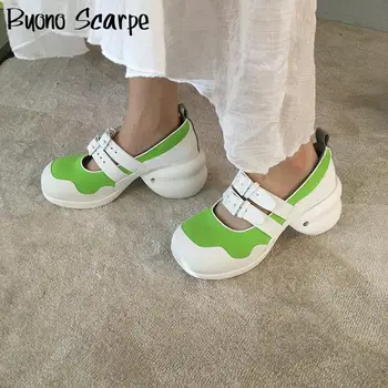 

Buckles Women Casual Shoes Strange Heel Mixed Color Single Shoes For Woman Shallow Square Toe Fashion Summer Autumn Shoes Sandal