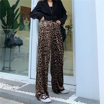 

Lychee Girls Leopard Print Women Pants Casual Spring Autumn Lady Pants Trousers Elastic High Waist Loose Female Trousers Bottoms