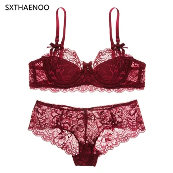 

SXTHAENOO Sexy Bra Ultrathin Underwear Set Plus Women Transparent Bra Sets Lace Embroidery Lingerie Brassiere