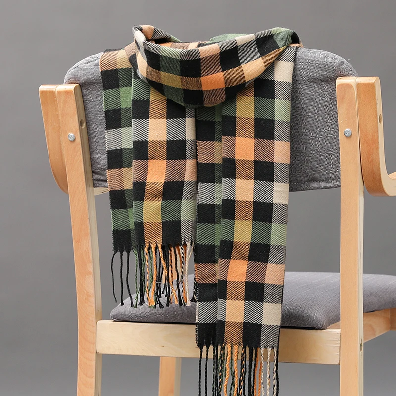 190*35cm Men girls neckwear cashmere check children scarf in Autumn and winter Korean version long thick warm all-match parent-c men wearing scarves Scarves