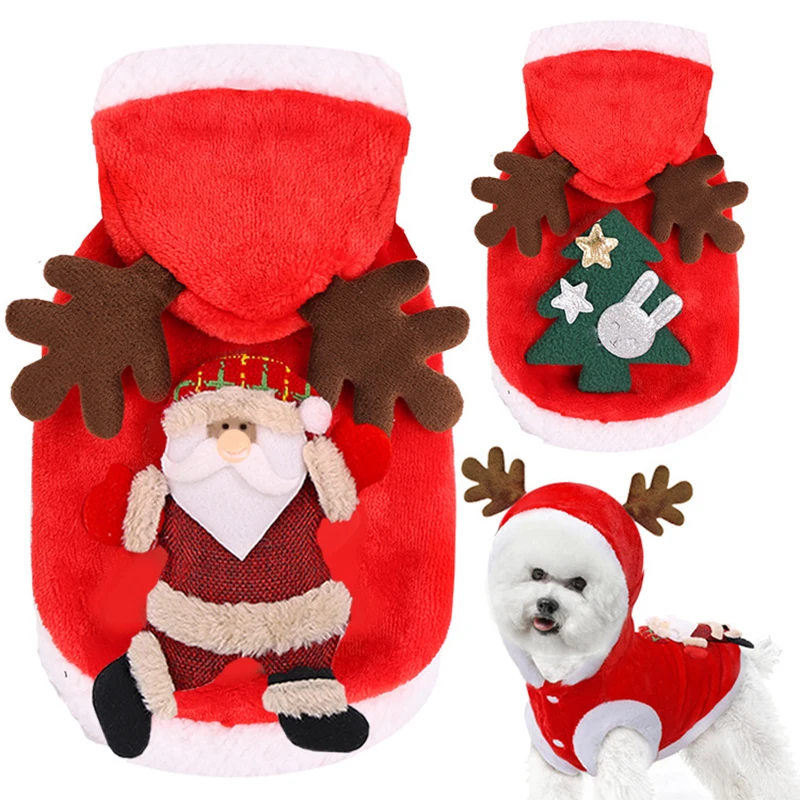 Одежда для питомцев Келли, Рождественская Одежда для собак, зимняя теплая одежда для маленьких собак, кошек, мягкая фланелевая куртка Санта-лося/дерева, Очаровательная одежда для домашних животных, одежда